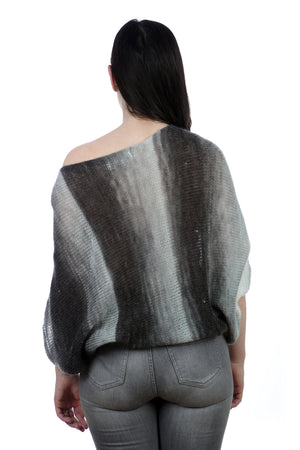 BLACK AND GREY BAT-WING SWEATER