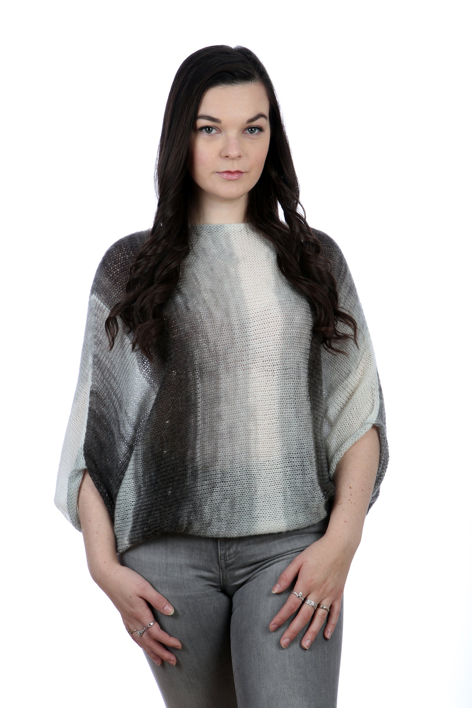 BLACK AND GREY BAT-WING SWEATER