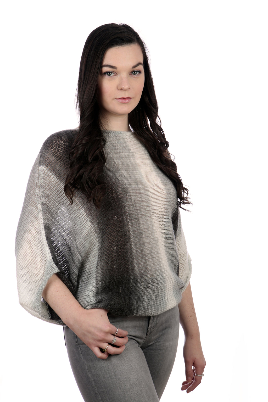 BLACK AND GREY BAT-WING SWEATER
