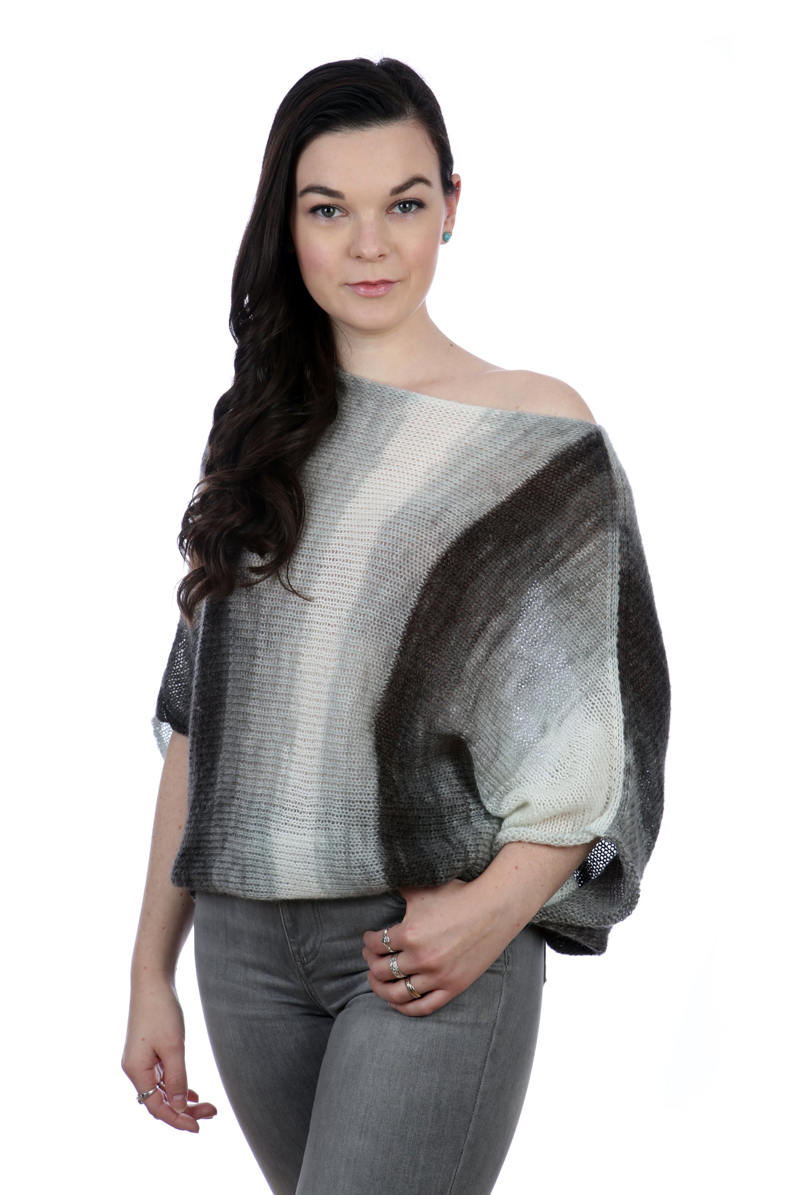 BLACK AND GREY BAT-WING SWEATER