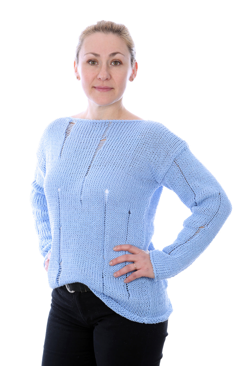 SLIP-STITCH PULLOVER - LIGHT BLUE