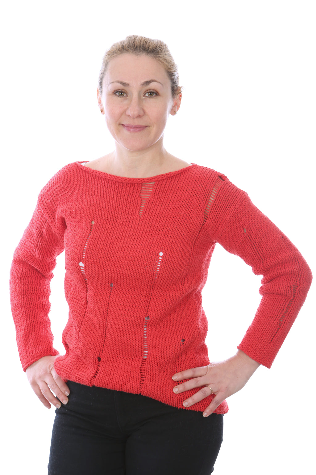 SLIP-STITCH PULLOVER -  RED