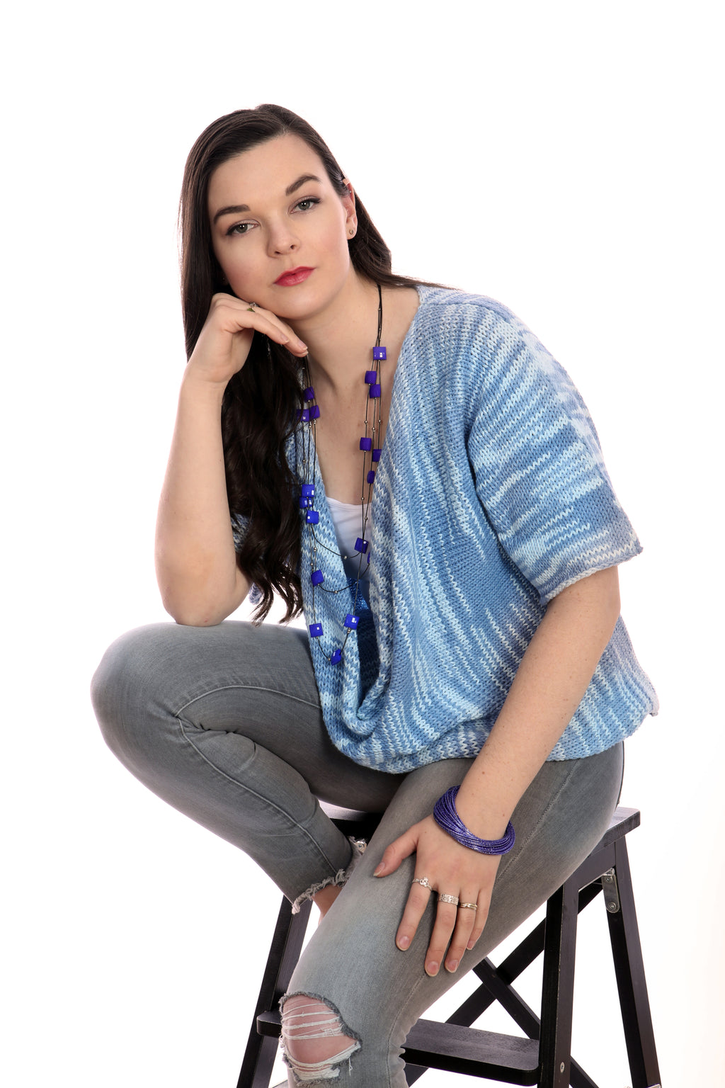 FADED DENIM COTTON TWISTER TOP