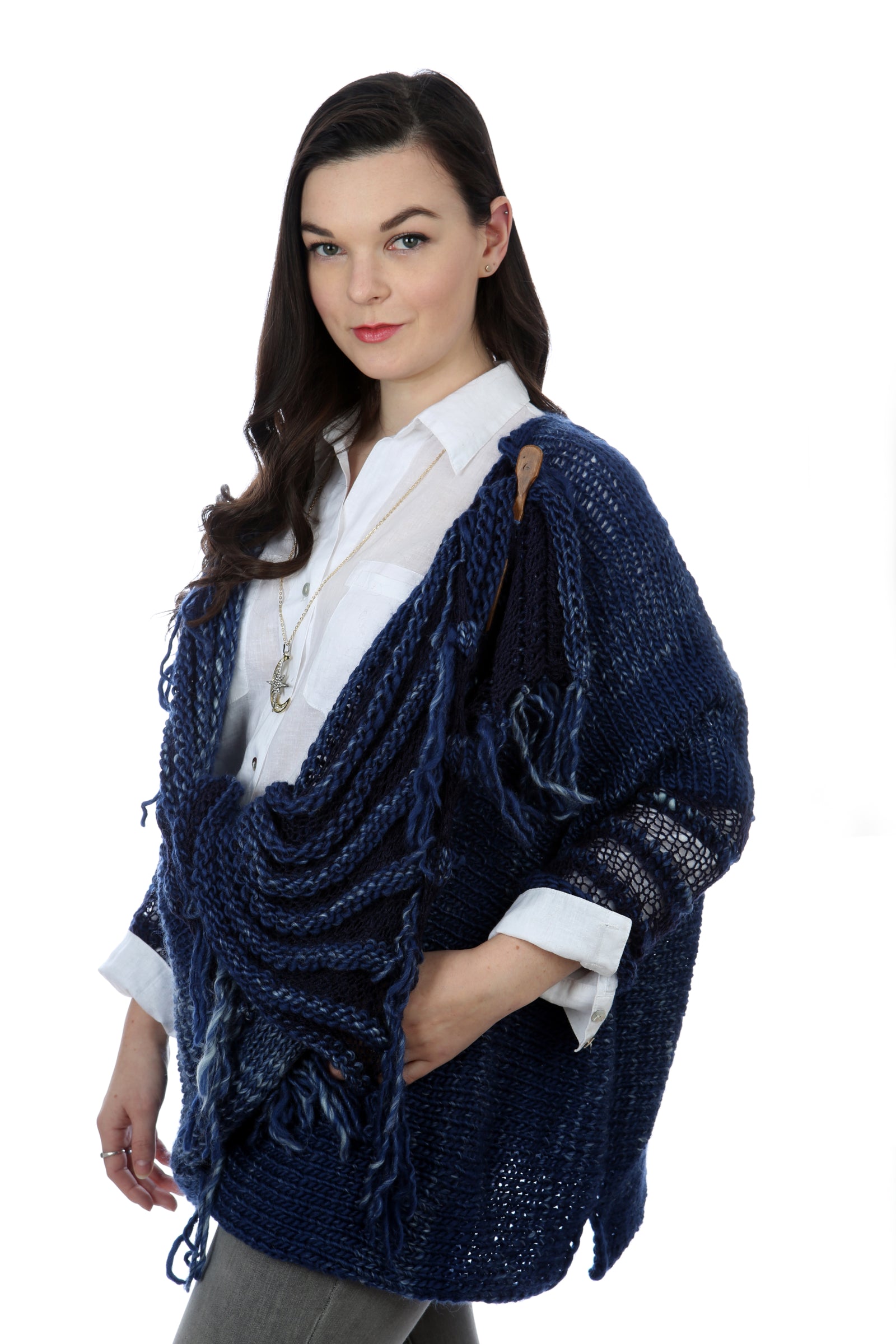 PLAYFUL WATERFALL CARDIGAN - BLUE – knit4you.ca
