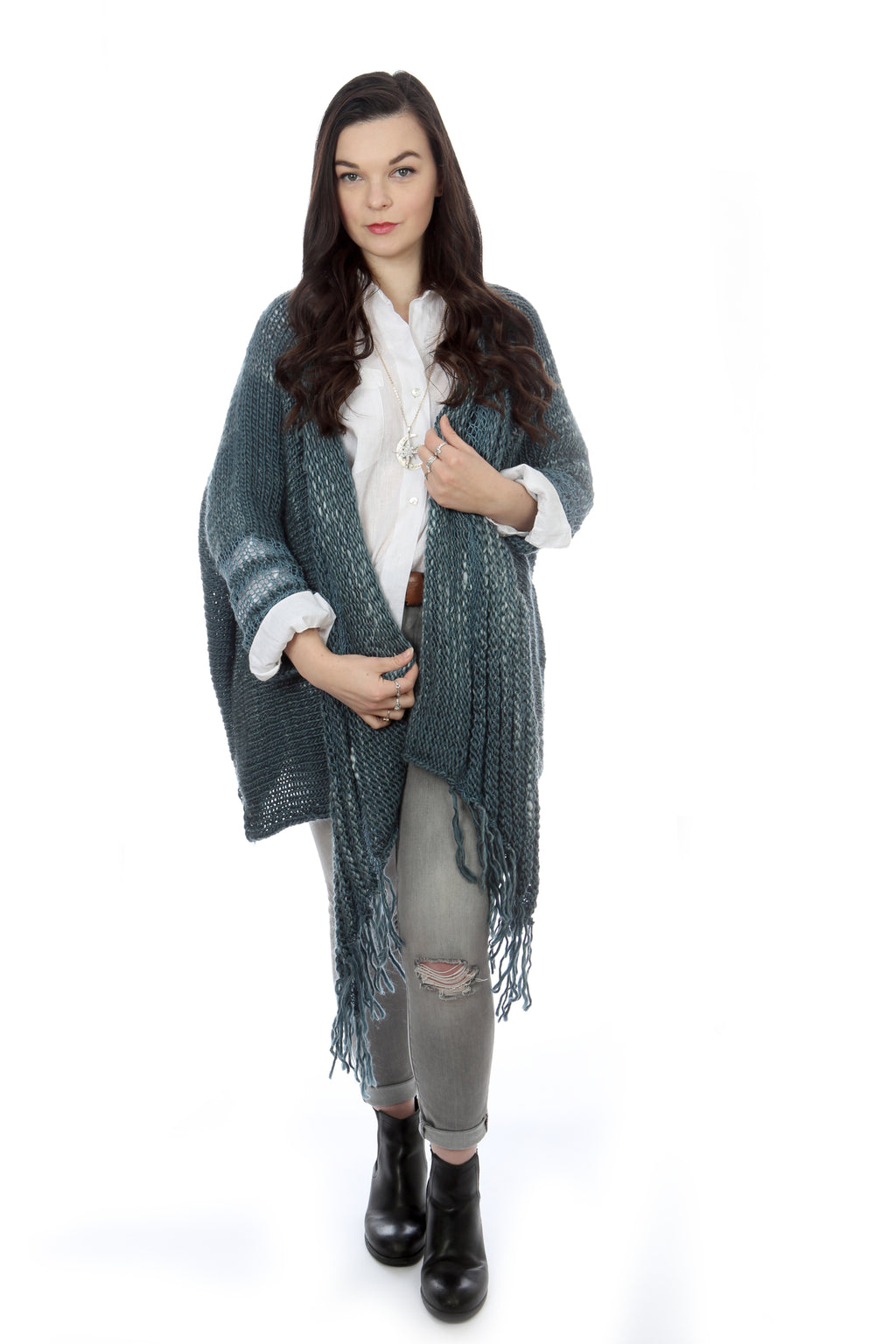 WATERFALL CARDIGAN - DENIM