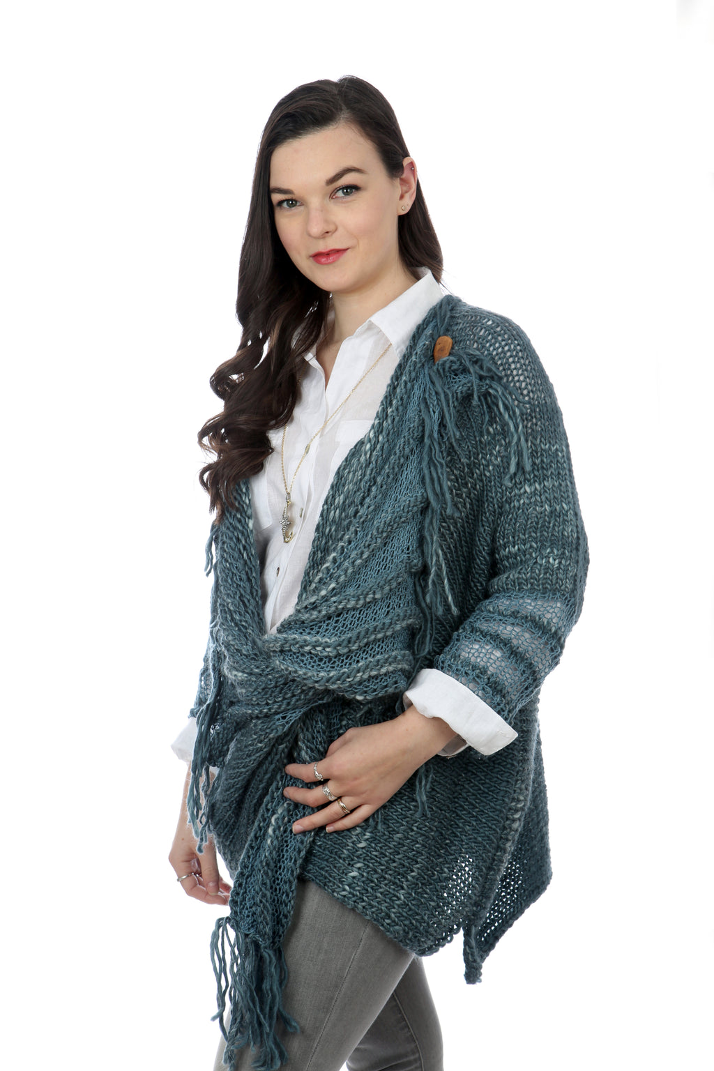 WATERFALL CARDIGAN - DENIM